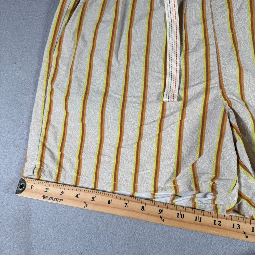 Prana Mens Relaxed‎ Fit Recycled Nylon Striped Belted Shorts Tan Orange Green M
